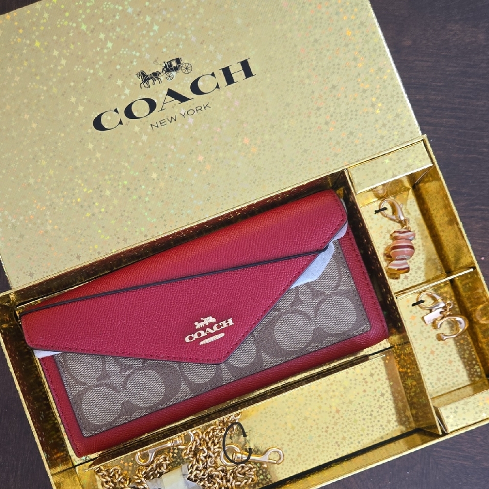 Coach Red and Tan Signature Wallet